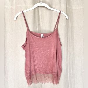 PRICE DROP! Frenchi Dusty Rose Knit and Lace Cami